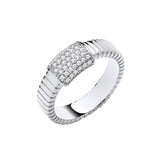 Silver Ribbed Link With CZ Id Plate Ring