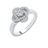Silver Rose Flower CZ Ring