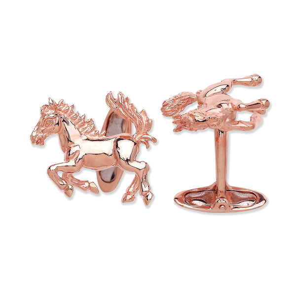Silver Rose Gold Coated Horse Cufflinks