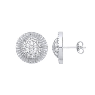 Silver Round 15mm Stud CZ Earrings
