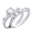 Silver Round And Baguette CZ Bridal Set Rings