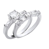 Silver Round And Baguette CZ Bridal Set Rings