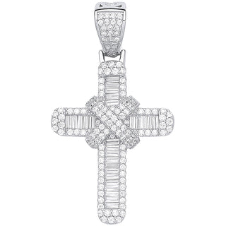 Silver Round & Baguette CZ Kiss Cross
