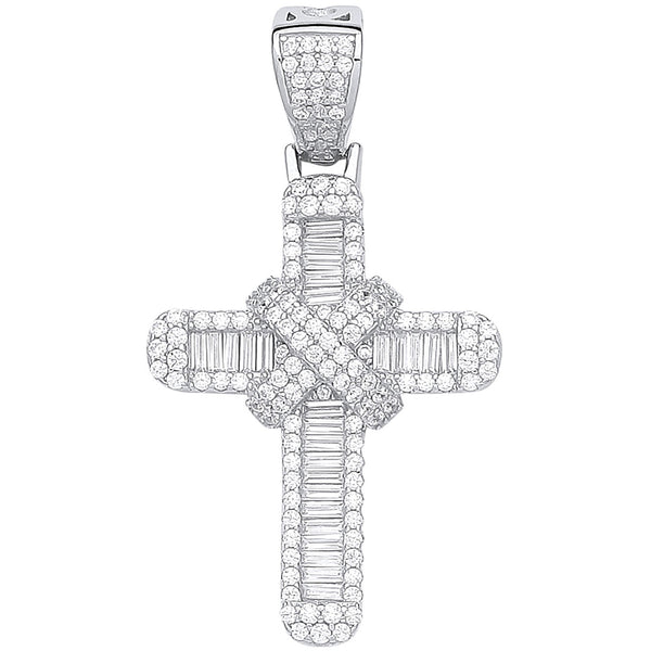 Silver Round & Baguette CZ Kiss Cross