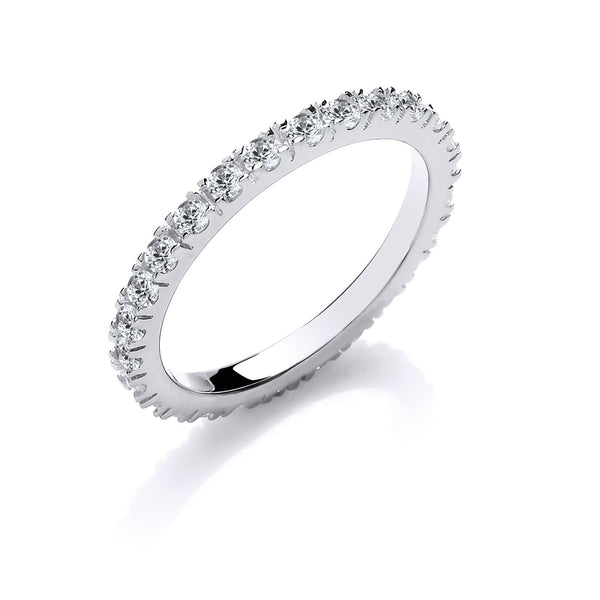 Silver Round CZ Full Et Single Row Ring