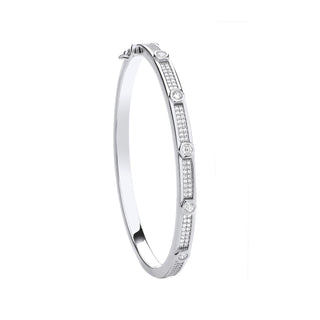 Silver Round CZ Ladies Bangle