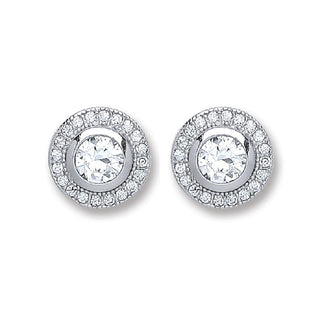 Silver Round CZ Stud Earrings 2.2g
