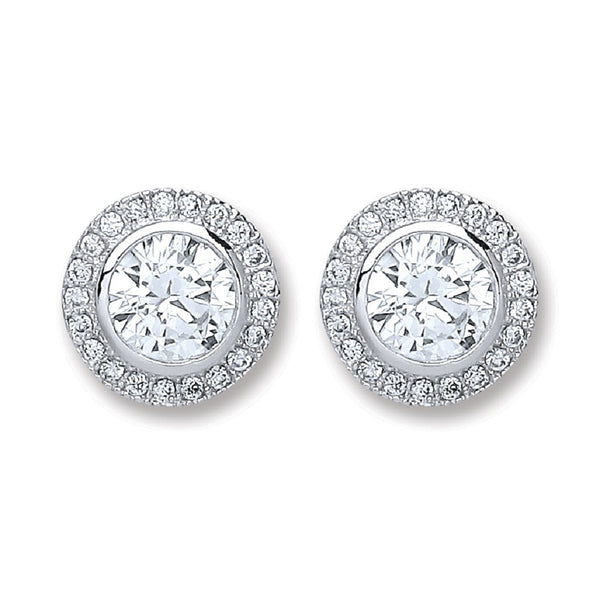 Silver Round CZ Stud Earrings 3g
