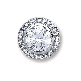 Silver Round Rubover, Halo CZ Pendant