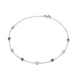 Silver Rubover Blue & Clear CZ's Ladies Anklet