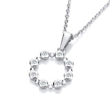Silver Rubover CZ Circle Pendant With Chain