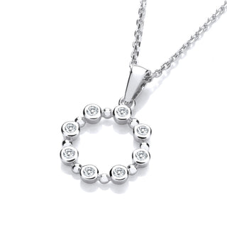Silver Rubover CZ Circle Pendant With Chain