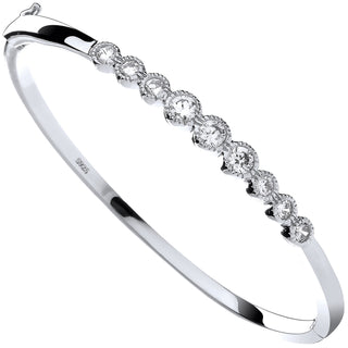 Silver Rubover CZ Ladies Hinged Bangle
