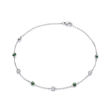 Silver Rubover Green & Clear CZ's Ladies Anklet