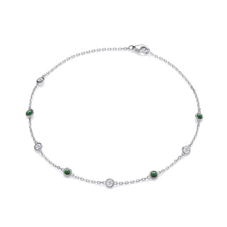 Silver Rubover Green & Clear CZ's Ladies Anklet