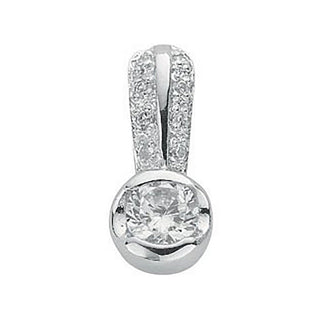 Silver Rubover Set CZ Single Stone Pendant 1.8g