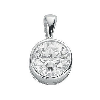 Silver Rubover Set CZ Single Stone Pendant 2.2g
