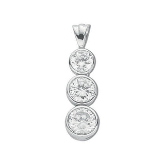 Silver Rubover Set CZ Trilogy Drop Pendant