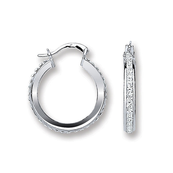 Silver Single Row Crystal Hoop Earrings 2.5g