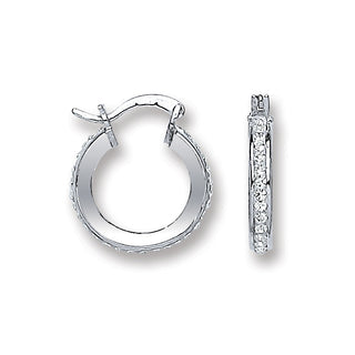 Silver Single Row Crystal Hoop Earrings 2g