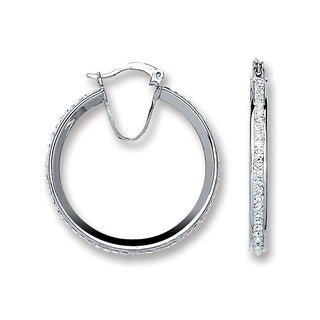 Silver Single Row Crystal Hoop Earrings 4.5g