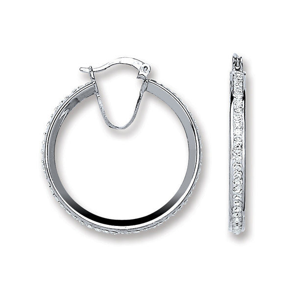 Silver Single Row Crystal Hoop Earrings 4.5g