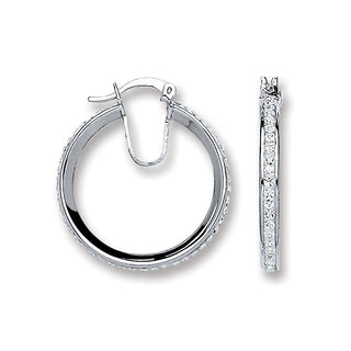 Silver Single Row Crystal Hoop Earrings 4g