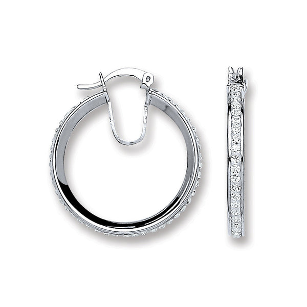 Silver Single Row Crystal Hoop Earrings 4g