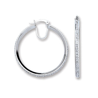 Silver Single Row Crystal Hoop Earrings 5.5g
