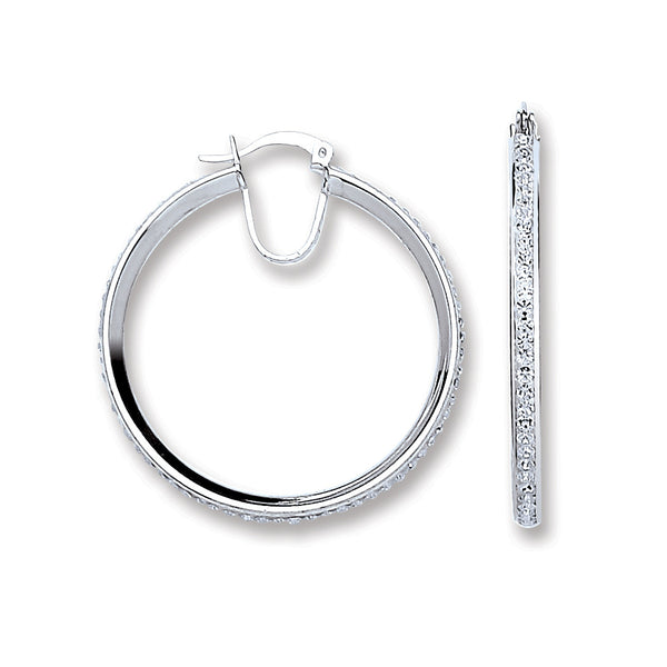 Silver Single Row Crystal Hoop Earrings 5.5g