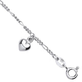 Silver Small Figaro Chain With Heart Charms Bracelet