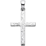 Silver Solid Cross With Design And Plain Back
