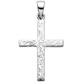 Silver Solid Cross With Design And Plain Back