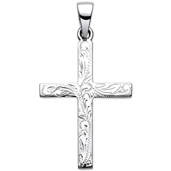 Silver Solid Cross With Design And Plain Back