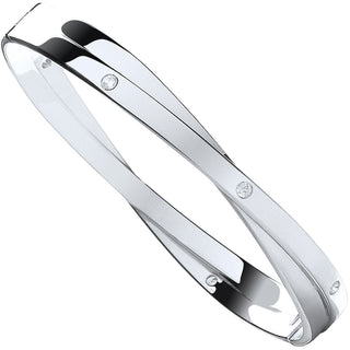 Silver Solid CZ Kiss Hinged Bangle