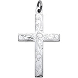 Silver Solid Large Cross With Design And Plain Back