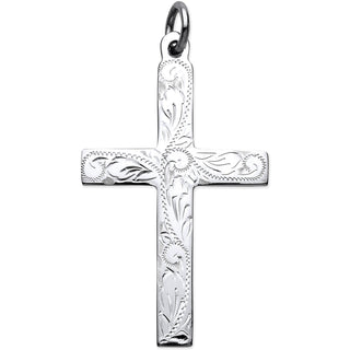 Silver Solid Large Cross With Design And Plain Back