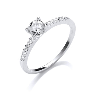 Silver Solitare With CZ Shoulder Ring