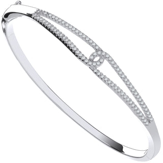 Silver Split Shank CZ Ladies Hinged Bangle