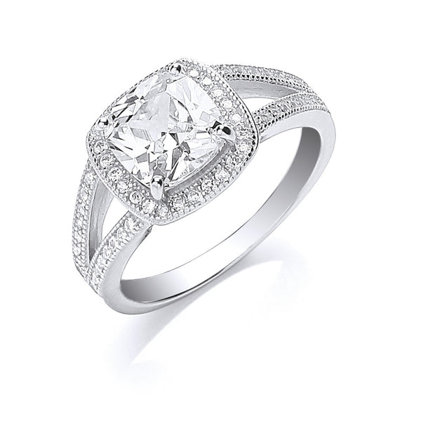 Silver Square CZ Split Shank Ring