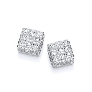 Silver Square CZ Stud