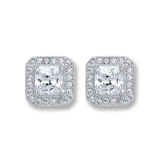 Silver Square CZ Stud Earrings