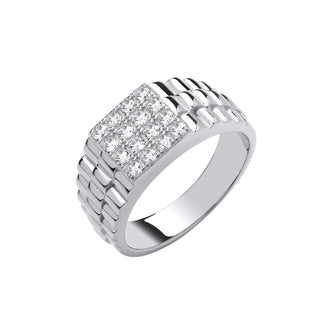 Silver Square Top Gents CZ Ring