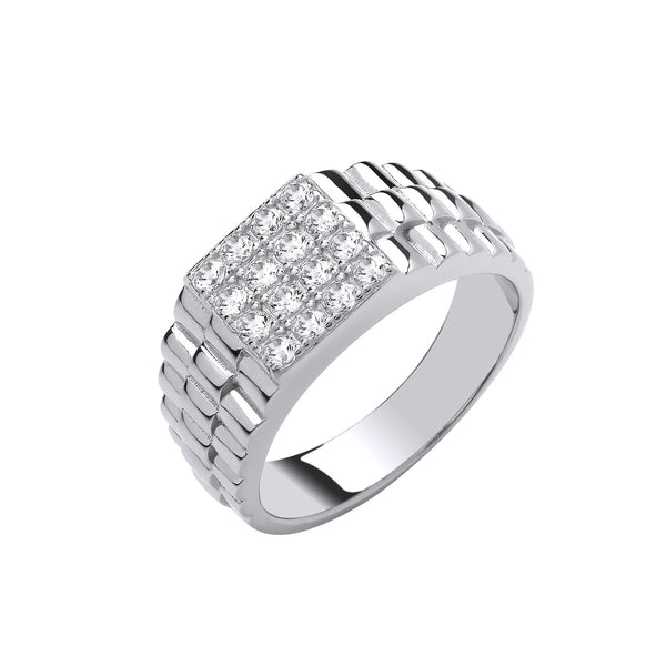 Silver Square Top Gents CZ Ring