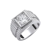 Silver Square Top With Round CZ Gents Ring