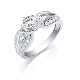 Silver Sterling Silver With CZ On Shoulders Ring 4g