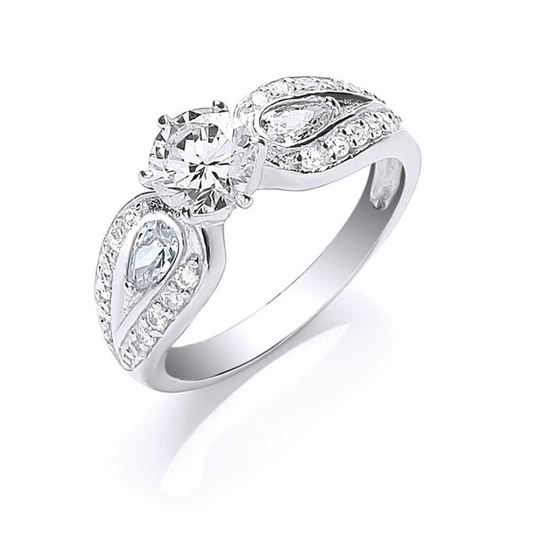 Silver Sterling Silver With CZ On Shoulders Ring 4g