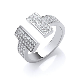 Silver T-bar CZ Ring
