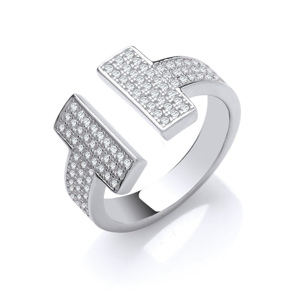 Silver T-bar CZ Ring