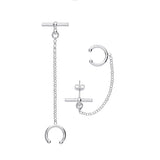 Silver T-bar With Chain Earrings Cuff Earrings